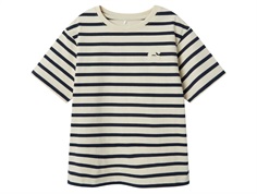 Råhvid t-shirt med mørkeblå striber og logobroderi fra name It Kids 13240705 white swan